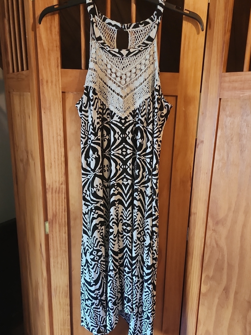 INC International Concepts Black and White Crochet Yoke Midi Dress